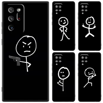 Cartoon Stickman Matchman Juodas dėklas, skirtas Samsung Galaxy M14 M13 M12 M54 M53 M52 M33 M04 M23 Pastaba 10 Plus 20 Ultra A6 A7 2018 A5