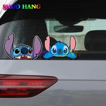Cartoon Stitch's' Is Peeping You Lovely Motorcycle Styling Decals PVC Auto Decoration Sticker Laptop Drift JDM Car Window Funny
