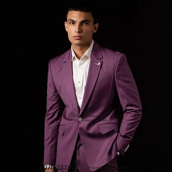 Casual Mens suits Slim Fit Notched Lapel Wedding Tuxedos 2 Pieces Set Business Male Working Blazer Kostiumas Homme