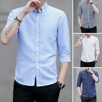 Casual Shirt Popular Slim Fit Striped Print Casual Shirt Top Fine Sewn Male Top