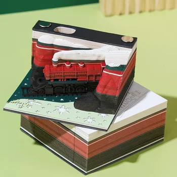 Christmas Train 3D Notepad 2024 Calendar Memo Pad Block Notes Creative Note Paper Stationery Accessories Novelty Gift To Friends