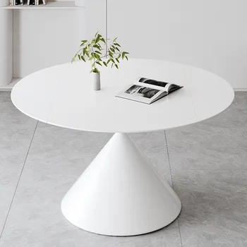 Cream stiliaus roko lentos valgomojo stalas, mažas vienetas, paprastas ir išplečiamas besisukantis valgomojo stalas