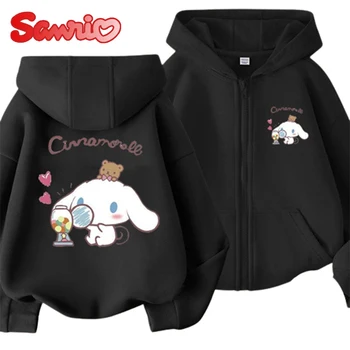 Cute Sanrio Cartoon Cinnamoroll Hoodie Autumn Winter Warm Sweatshirt Jacket Anime Adult Oversized Plus Velvet Clothing Top Coat