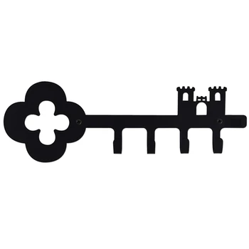 Dekoratyvinis sieninis geležinis raktų laikiklis, 4 raktų kabliukų organizatorius automobilio ar namo raktams, raktų lentyna (graži pilis)