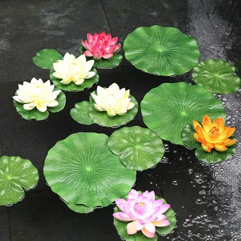 Dirbtinis plūduriuojantis putų lotoso lapų dekoras tvenkinio akvariumui ir scenos realus lotoso lapija žalias augalas žuvų baseinui Decora