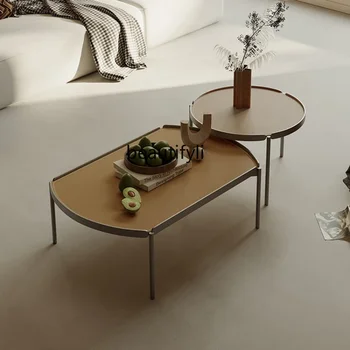 dizainerio dydžio kavos staliuko derinys Itališkas minimalistinis balnelis Odinis nerūdijantis plienas