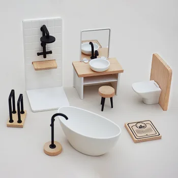 Dollhouse Lėlių namelio modeliavimas Vonios kambario žaislų modeliavimas Baltas prausimosi baseinas 1/12 Lėlių namelio modeliavimo tualeto modelis 1:12 Kubilas