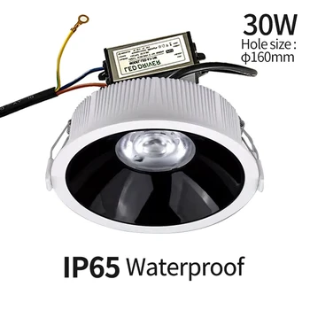Downlight impermeável IP65LED, umidade e névoa, cozinha banheiro e vaso sanitário holofotes, beirais ao ar livre, AC 220V, 30W,