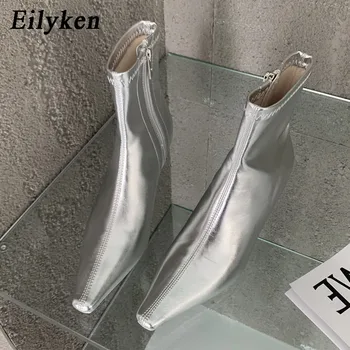 Eilyken Spring New Pointed Toe Women Ankle Boots Ladies Eelgant Thin High Heel Solid Chelsea Shoes Soft Leather Short Boots