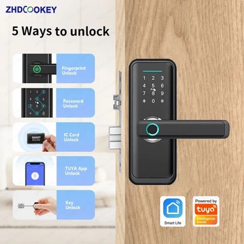 Elektroninis užraktas Tuya Wifi 5050 vartų durys Smart Lock Pirštų atspaudų biometriniai kodai IC kortelė Skaitmeninė klaviatūra APP Smart Home Tuya Spynos