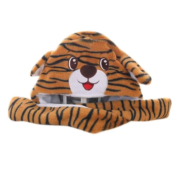 F3MD Miela šilta pūkuota skrybėlės tigro formos kostiuminė kepurė čili žiemai su judančiomis ausimis, pasiekiama suspaudus letenas