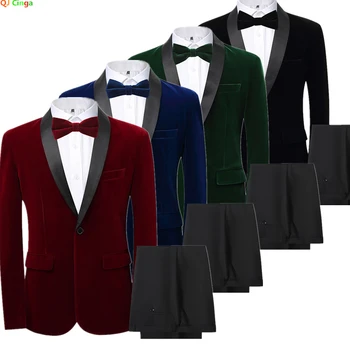 Fall New vyriškas kostiumas 2 dalių vestuvinė suknelė, švarkas ir kelnės, raudona, žalia, juoda, mėlyna, švarkas ir kelnės