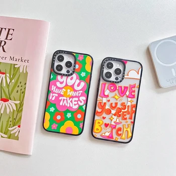 Fashion Color Flower English Letter magnetinis skaidrus telefono dėklas, skirtas iPhone11 12 13 14Pro Max belaidžio įkrovimo apsaugos galinis dangtelis