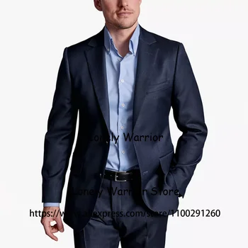Fashion Navy Blue Suit For Mens Slim Fit Business Blazer Hombre Wedding Groom Tuxedo Daily 2 Piece Jacket Pants Costume Homme