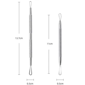 Fashoin nerūdijančio plieno dvigubos galvos spuogų adatos duobė pašalinti inkštirų ir spuogų adatos valymo odos priežiūros įrankį