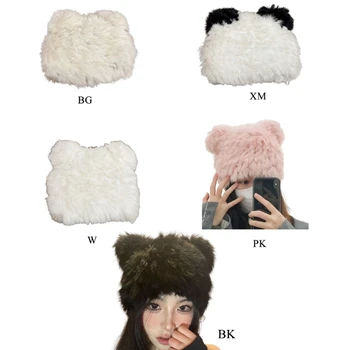 Faux Fur Bear Hat Plush Panda Hat Bear Ear Hat Funny Skullies Beanie Little Devil Hat Plush Cat Ear Hat