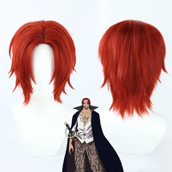 Flim Red Shanks Cosplay Wig Movie Halloween Shanks Wigs Red Short Synthetic Hair Cosplay Perukai vyrams + perukų kepurė