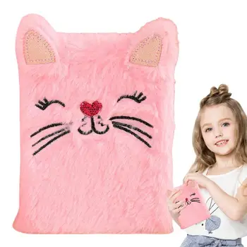 Fuzzy Notebooks For Kids With Two Cat Plush Ears Cute Fuzzy Stacionarios dovanos Hardcover Fluffy Notebook Cute Fuzzy Stationary