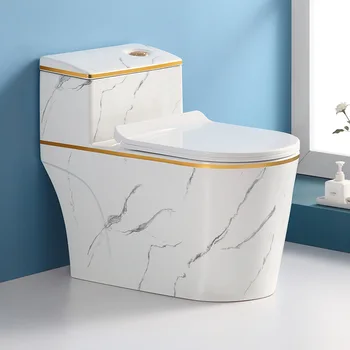 Gong Cai tualetas Kūrybinis marmuro raštas Buitinis vandens siurblys Keraminis vonios sifono tipas Kvapui atspari sėdynė Tualetas