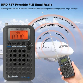 HanRongDa HRD-737 Nešiojamasis visos juostos radijo orlaivių juostos imtuvas FM/AM/SW/ CB/Air/VHF World Band su LCD ekranu Žadintuvas