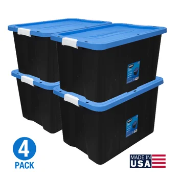 HART 27 galonų sunkiųjų skląsčių plastikinės laikymo dėžės konteineris, juodas, 4 laikymo rinkinys