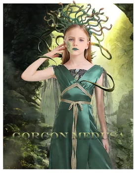 Helovino kostiumai Vaikų graikų mitologija Žydra Medūza Gyvatės plaukai Banshee Cosplay spektaklio kostiumai