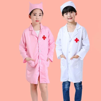 Helovino vaikai Cosplay vakarėlio drabužiai berniukai mergaitės gydytojai slaugytojų uniformos išgalvotas mažylis Helovino vaidmenų žaidimų kostiumai daktaro chalatas