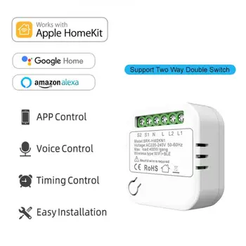 Homekit Smart WiFi Switch 2-way Double Switch Mini Smart Breaker Siri Balso valdymas Darbas su Alexa Google Home