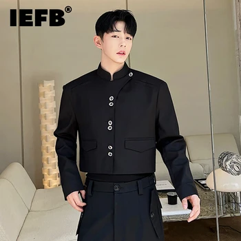 IEFB vyriškas trumpas paltas Naujas kinų stiliaus stovas Kaklo striukės Tendencija Vyrai Vienspalviai laisvalaikio asmenybės drabužiai Elegancija Vyras 9C1556