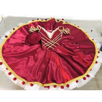 Individualizuotos vyšnių morkų variacijos Baleto sijonas Giliai raudonas pūkuotas Trumpas marlės suknelė Konkursinis spektaklis Šokio sijonas