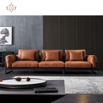 itališko stiliaus komplektas baldai Metalo rėmo formos kampas 3 vietų moderni PU odinė svetainė sofa