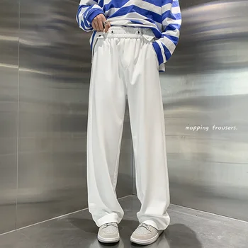 Japoniškos oversize sportinės kelnės Vyriškos tiesios elastinės juosmens kelnės Vyriškos laisvos kasdienės gatvės drabužių šluostymo kelnės