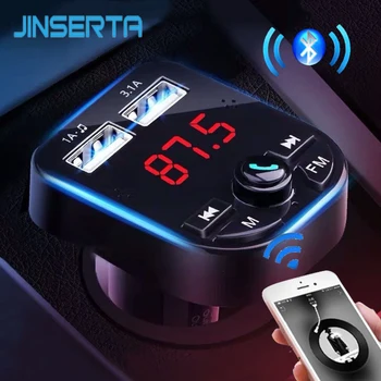 JINSERTA Car Bluetooth 5.0 Laisvų rankų įranga FM siųstuvas LCD MP3 grotuvas 3.1A USB įkroviklio palaikymas TF/U diskas Automobiliniai priedai