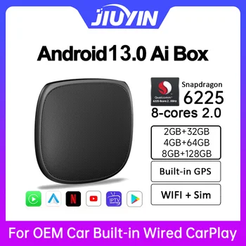 JIUYIN CarPlay Ai Box Android 13 SM6225 8 branduoliai 8G+128G Smart Ai Box skirta Nexflix Wireless CarPlay Android Auto 512GB per TF