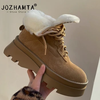 JOZHAMTA dydis 33-40 Moteriški kulkšnies batai Natūralios odos platformos Laisvalaikio stori kulniukai Sniego batai Moteris Pliušinis kailis Žieminiai batai