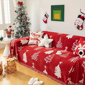 Kalėdinis sofos užvalkalas, šenilinis užvalkalas su kutu, baldų apsauga, sofos užvalkalas nuo naminių gyvūnėlių įbrėžimų