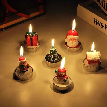 Kalėdinės žvakės Kalėdų senelis Sniego seniai skardinės Žvakė Kalėdinės dekoracijos namams Bedūmės žvakės Naujųjų metų dovanos Arbatinė
