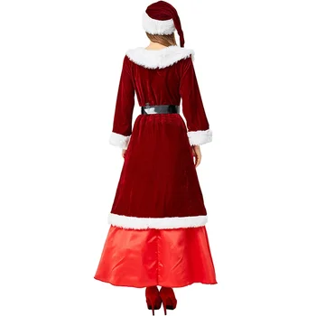 Kalėdų karalienės suknelė moterims Pliušinis pleistras ilgomis rankovėmis kvadratiniu kaklu Ponia Claus suknelė Kostiuminė apranga