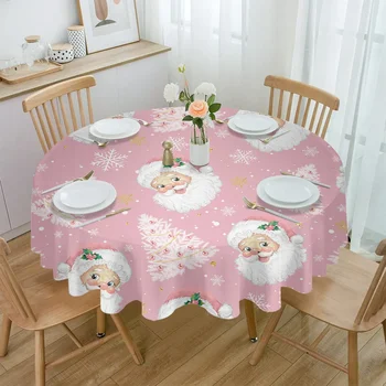 Kalėdų rožinis Kalėdų senelis Snaigės Apvali staltiesė Neperšlampama vestuvių dekoro stalo danga Xmas namų dekoratyvinė staltiesė