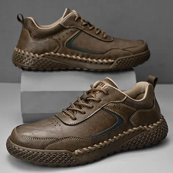 Karštai parduodami vyriški natūralios odos laisvalaikio batai Europa Amerika Storas padas lauko žygio batai Masažiniai padai Vyriški sportiniai bateliai