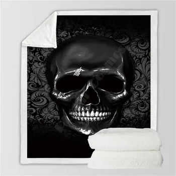 Kaukolė 3D spausdinta vilnonė antklodė lovoms Žygiai Piknikas Stora antklodė Madinga lovatiesė Šerpas Mesti antklodę Stilius-02