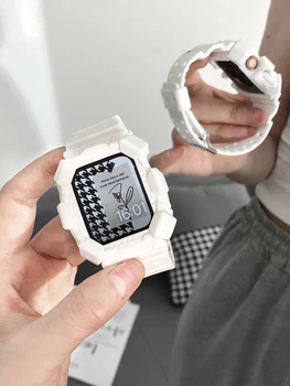 Korea White Clear Series Case Band for Apple Watch 41mm 44 45 42 40 38 Dirželis iwatch Series 8 7 6 SE Cover silikoninė apyrankė