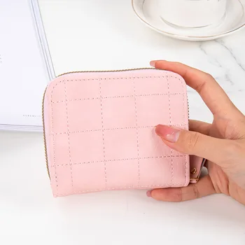 Korėjos moteriška piniginė Trumpas užtrauktukas Vienspalvė piniginė Piniginė Kelių kortelių ID kreditinės kortelės ženklelio laikiklis Mini sankabos piniginė