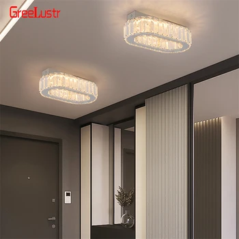 Krištolinė lubų lempa elipsės formos koridoriaus lubų pakabinama lempa, tinkama persirengimo kambariui Restorano dekoravimas Šviestuvai