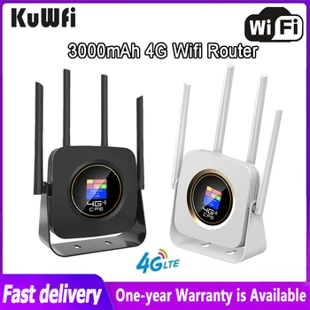 KuWFi 4G LTE maršrutizatorius 150Mbps belaidis WiFi modemas didelės spartos su SIM kortelės lizdu LAN 4 išorinė antena įmontuota 3000mAh tešla