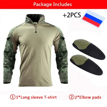 Lauko koviniai marškinėliai Žygio marškinėliai su pagalvėlėmis Taktiniai Camo medžioklės drabužiai Stovyklavietės Karo armija Ilgi marškiniai Armijos vyrų apranga