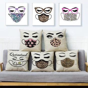 Leopard veido kaukė Blakstienų pagalvėlės užvalkalas sofai Namai Automobilis Dekoras Mados animacinis filmas Moteriškas pagalvės dėklas Poliesterio pagalvės užvalkalas 45x45cm