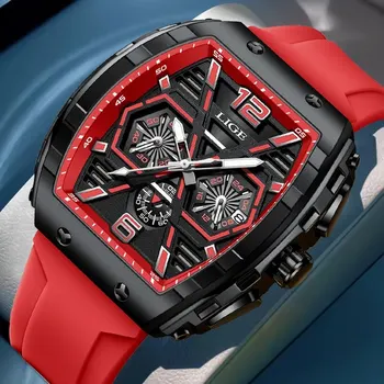 LIGE Top prekės ženklo prabangūs vyriški laikrodžiai Vandeniui atsparus sportinis laikrodis Silikoninis dirželis Chronografo kvarcinis rankinis laikrodis Relogio Masculino+BOX