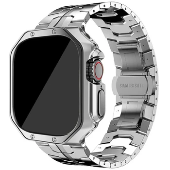 Link apyrankė+dėklas, skirtas Apple Watch Ultra 2 49mm iWatch Series 9 8 7 6 5 4 SE 45mm 41mm 44mm 40mm nerūdijančio plieno dirželio TPU dangtelis
