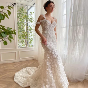 LISM Elegantiški aplikacijos nuo peties Oficiali vestuvinė suknelė Undinė Grindų ilgis Ilgas traukinys Princesės Vestidos korsetas atgal